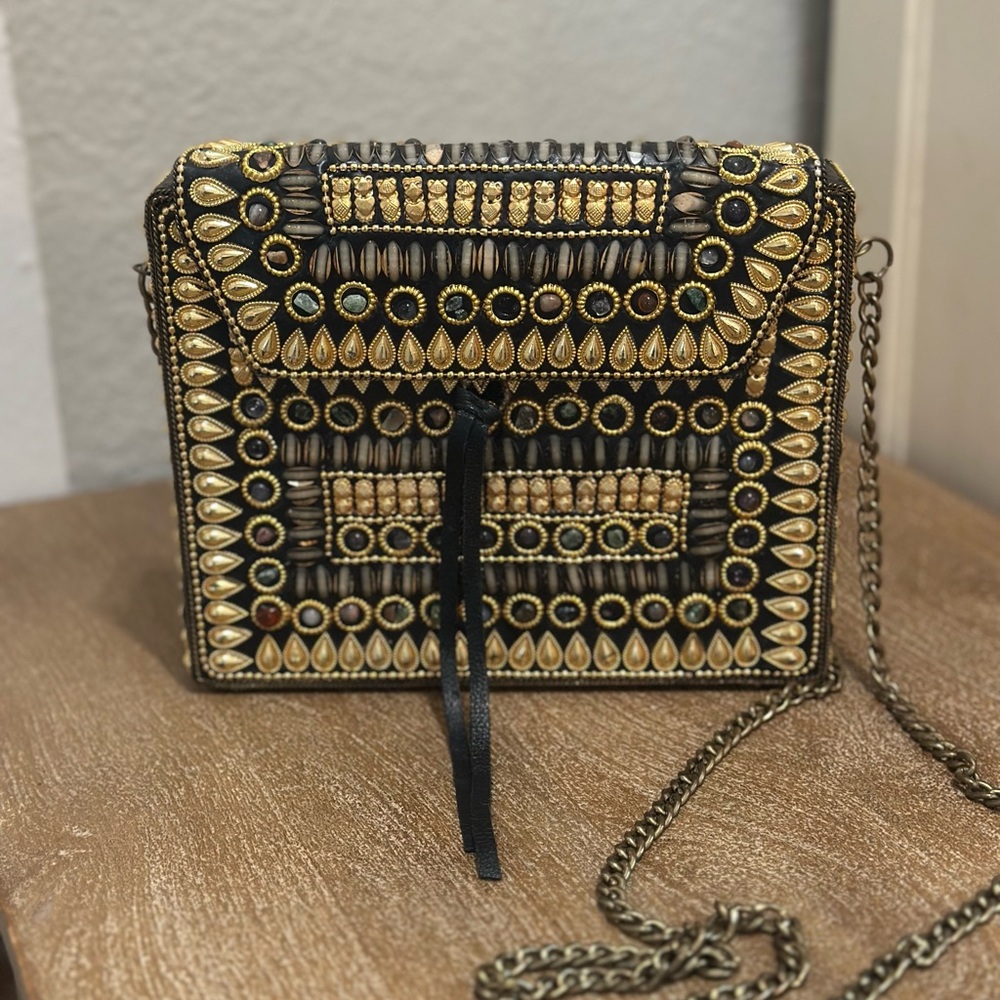Lulu Handcrafted Hard-Form Gold Crossbody Bag with Chain Strap